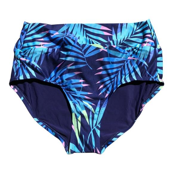ModCloth NIP Clarice High-Waisted Bikini Bottom Blue Tropical Print Medium - Picture 1 of 10